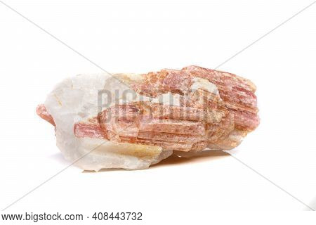 Macro Mineral Stone Tourmaline In The Breed A White Background