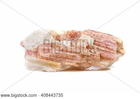 Macro Mineral Stone Tourmaline In The Breed A White Background