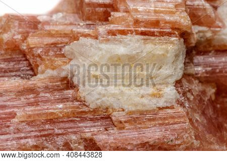 Macro Mineral Stone Tourmaline In The Breed A White Background