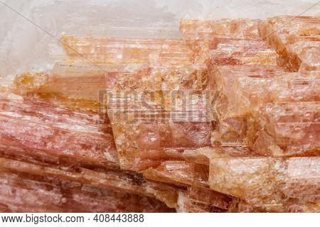 Macro Mineral Stone Tourmaline In The Breed A White Background