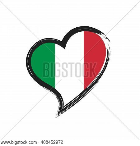 Italian Love Heart Grunge Icon Isolated On White Background. Love Italy Flag. Travel Italian. Vector