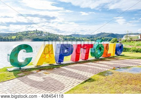 Capitólio - Mg, Brazil - December 08, 2020: Landmark With A Totem With The Name Of The City, Tourist