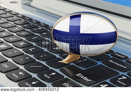 Learn Italian Online Concept. Speech Balloon With Finnish Flag, 3d Rendering Isolated On White Backg