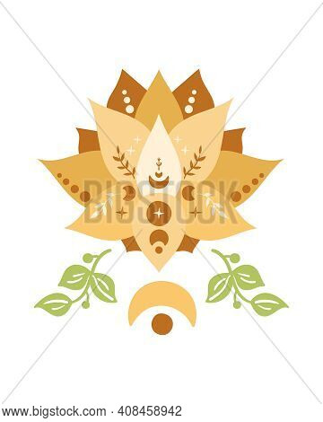 Celestial Nursery Poster With Lotus Flower And Moon, Boho Art For Kids Room, Pre-made Poster Templat