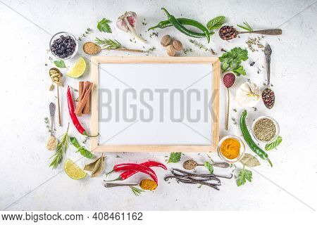 Fresh Herbs, Dried Colorful Spices