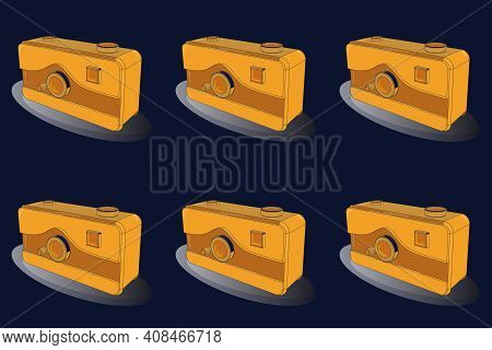 Raster. Axonometry. Pocket Digital Camera.3d. Draught In Gray, Orange And Yellow Colors.