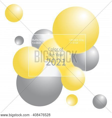 Vinnytsia, Ukraine - January, 16, 2021. Grey, Yellow, Ultimate Gray And Illuminating. Abstract Balls