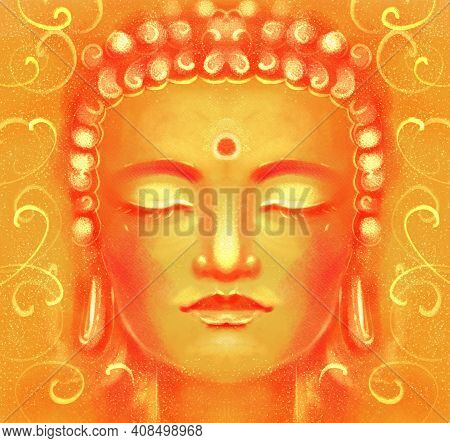 Illustration Of A Portrait Of A Buddha. A Picture Of Enlightenment, The Religiosity Of Buddhism, In 