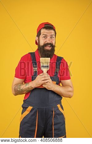 Talented Master. Decoration Concept. Bearded Mature Man Painter. Natural Brush. Furniture Restoratio