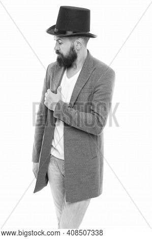 Time Traveller. Street Performance. Man Bearded Guy Magician. Magic Trick Performance Concept. Circu