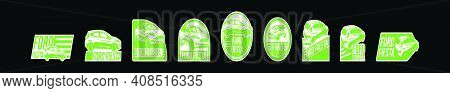 Set Of Ford Logo Cartoon Icon Design Template With Various Models. Modern Vector Illustration Isolat