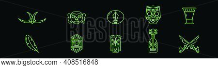 Set Of Dayak Cartoon Icon Design Template With Various Models. Modern Vector Illustration Isolated O