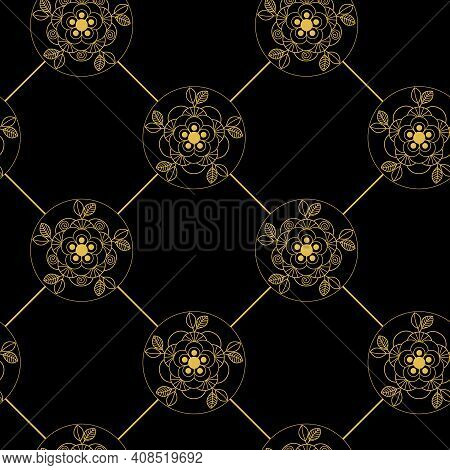 Black And Gold Geometric Theme Seamless Repeating Pattern.