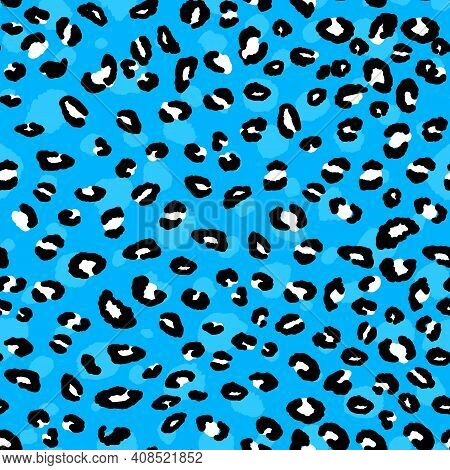 Abstract Modern Leopard Seamless Pattern. Animals Trendy Background. Blue And Black Decorative Vecto