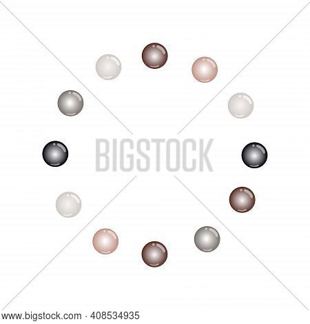 Beautiful Round Frame With Pearl Beads On A White Background. Vector Design Illustration. Design Of 
