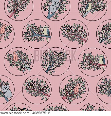 Pastel Pink With Bubbles Animal Themed Seamless Repeating Pattern. Beautiful Hand Drawn Vector Desig