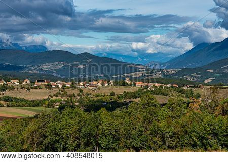 Scenic View On The Trieves Valley With The Vercors Mountain Range Near Bourg Saint Maurice Village F
