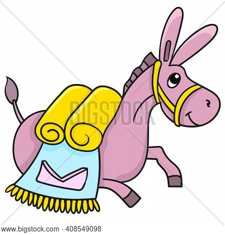A Donkey Carrying Merchandise. Cartoon Caharacter Cute Doodle Draw
