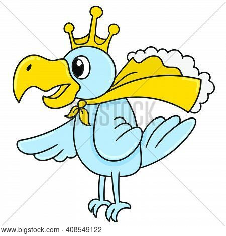 King Of The Birds. Cartoon Caharacter Cute Doodle Draw