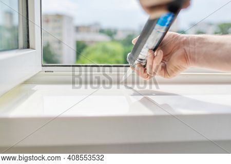 Artificial Stone Window Sill, Installation, Technological Process. Repair, Construction Of House, Ap