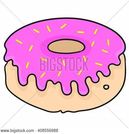 Sweet Donuts Doodle Icon Image. Cartoon Caharacter Cute Doodle Draw