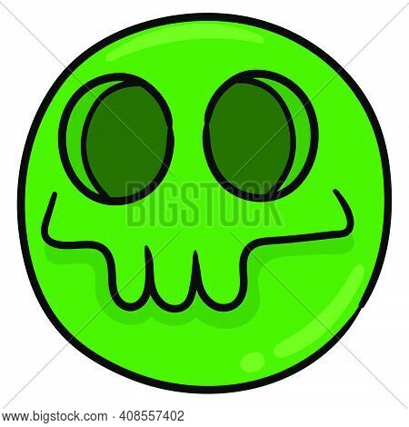 Green Smiling Emoticon Ball. Doodle Icon Image. Cartoon Caharacter Cute Doodle Draw
