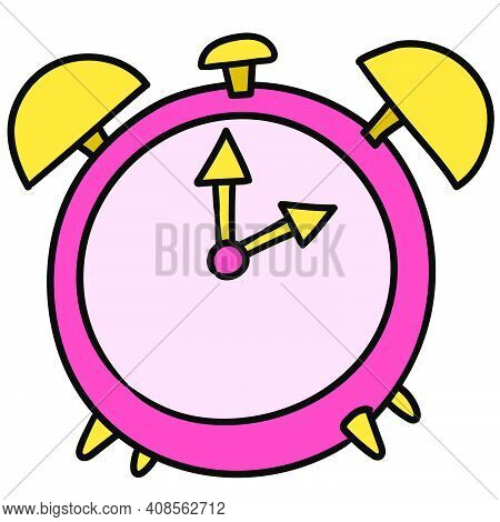 Doodle Drawing Alarm Clock. Doodle Icon Image. Cartoon Caharacter Cute Doodle Draw