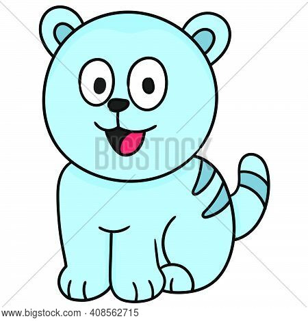 Cute Blue Pet Cat. Doodle Icon Image. Cartoon Caharacter Cute Doodle Draw