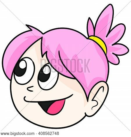Emoticon Of A Smiling Girl's Head. Cartoon Caharacter Cute Doodle Draw
