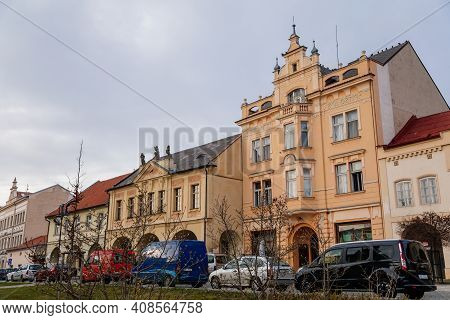 Narrow Medieval Square With Baroque And Renaissance Historical Buildings, Cityscape Of Medieval Town
