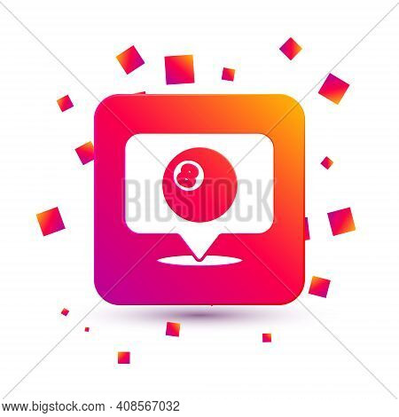 White Map Pointer With Billiard Pool Snooker Ball With Number 8 Icon Isolated On White Background. S
