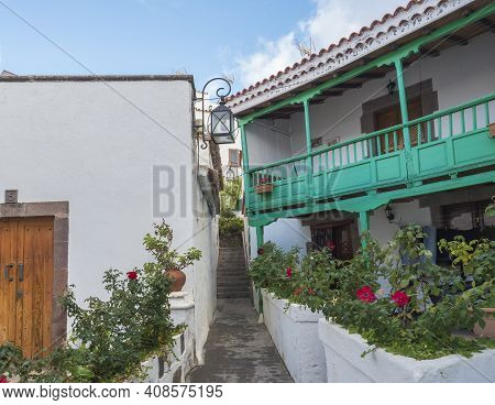 Tejeda, Gran Canaria, Canary Islands, Spain December 15, 2020: Narrow Street In Tejeda Picturesque C