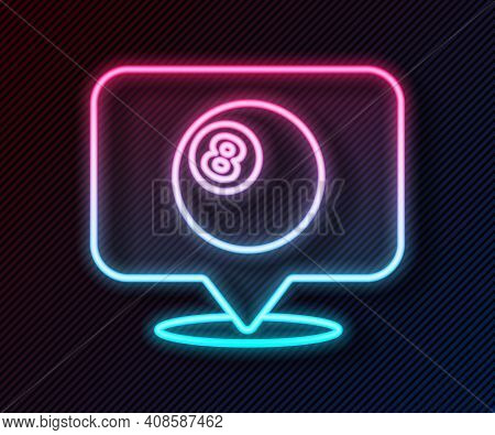 Glowing Neon Line Map Pointer With Billiard Pool Snooker Ball With Number 8 Icon Isolated On Black B
