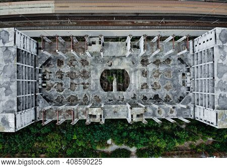 24 Of August 2020 Ukraine, Kiev. Unfinished Abandoned Darnitsky Railway Station In Kiev. View From T