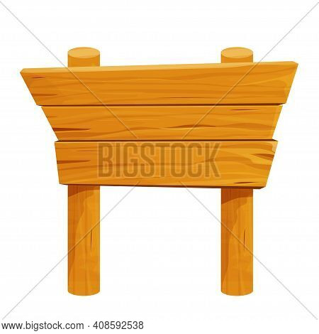 Wood Signboard From Planks Empty, Detailed Drawing, Textured In Cartoon Style Isolated On White Back