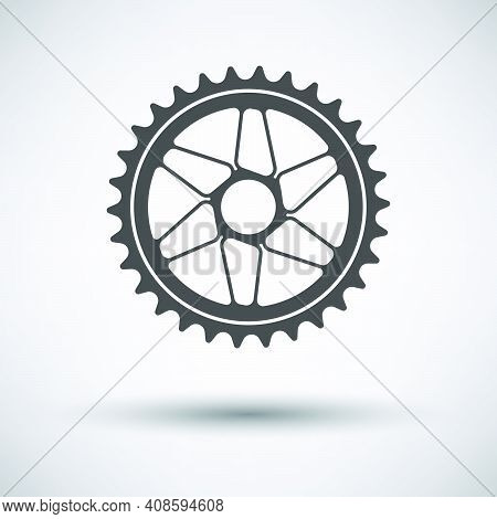 Bike Gear Star Icon. Dark Gray On Gray Background With Round Shadow. Vector Illustration.