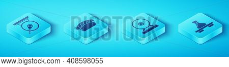 Set Isometric Gong, Sushi, Dumpling On Cutting Board And Gong Icon. Vector