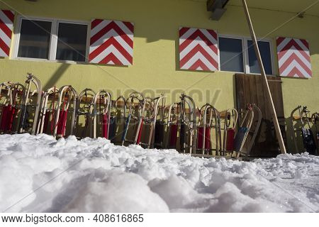 Tobogganing Or Sledging In Winter