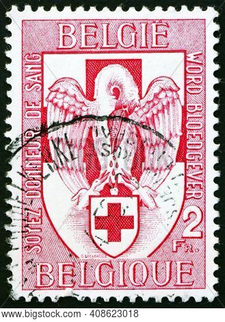 Belgium - Circa 1956: A Stamp Printed In Belgium Dedicated To Blood Donor Service Of The Belgian Red