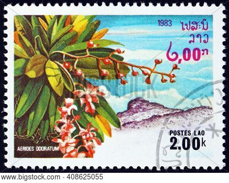 Laos - Circa 1983: A Stamp Printed In Laos Shows Aerides Odorata, Orchid Native To Southeast Asia, C