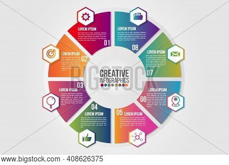 Infographics Chart 8 Steps Options Business Concept Horizontal Timeline Process Template. Vector Mod