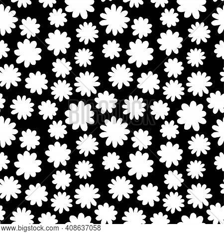 Daisy Flower Black And White Simple Seamless Pattern Vector. Hand Drawn Primitive Floral Endless Tex