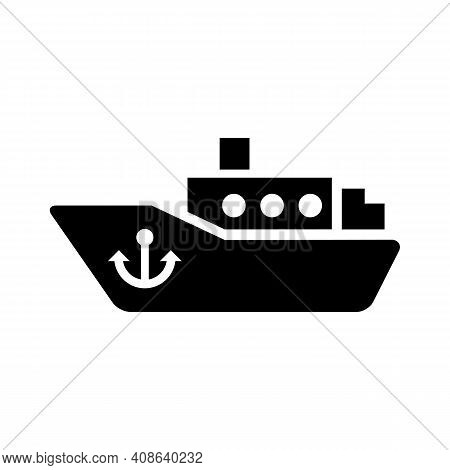 Ship With Anchor Icon. Vector Silhouette Isolated.