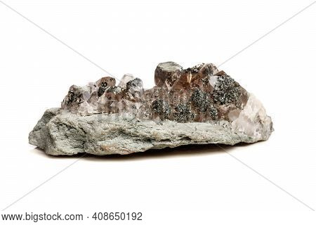 Macro Mineral Stone Quartz Chlorite Palygorskite Rock On A White Background