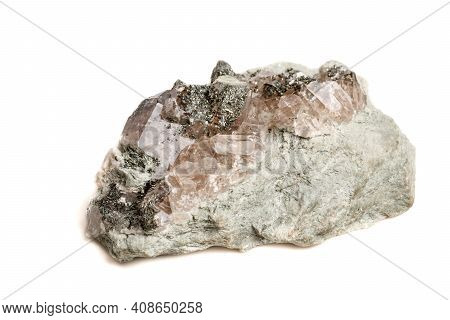 Macro Mineral Stone Quartz Chlorite Palygorskite Rock On A White Background