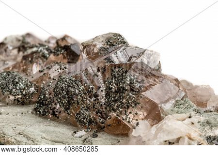 Macro Mineral Stone Quartz Chlorite Palygorskite Rock On A White Background