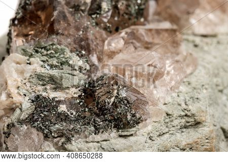 Macro Mineral Stone Quartz Chlorite Palygorskite Rock On A White Background