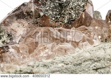 Macro Mineral Stone Quartz Chlorite Palygorskite Rock On A White Background