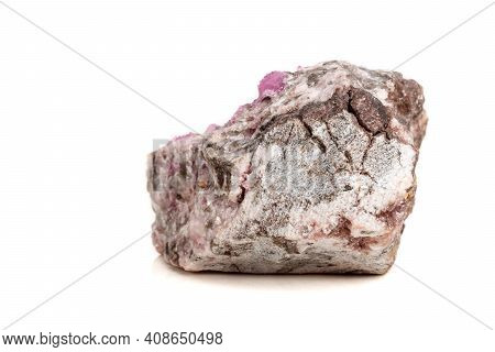 Macro Mineral Stone Cobalt Calcite Rock On White Background