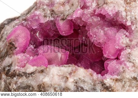 Macro Mineral Stone Cobalt Calcite Rock On White Background
